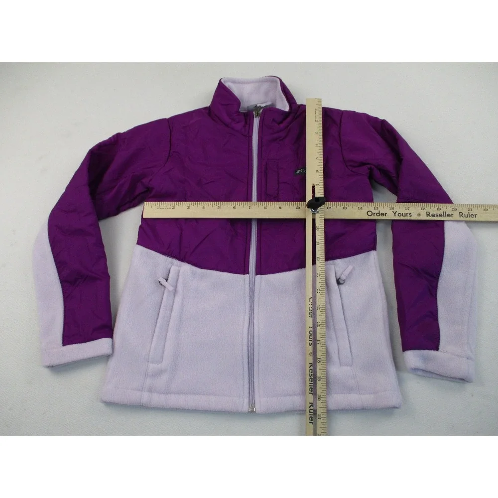Columbia Jacket Kids Medium 10/12 Purple Hybrid Fleece Quilted Full Zip Utility